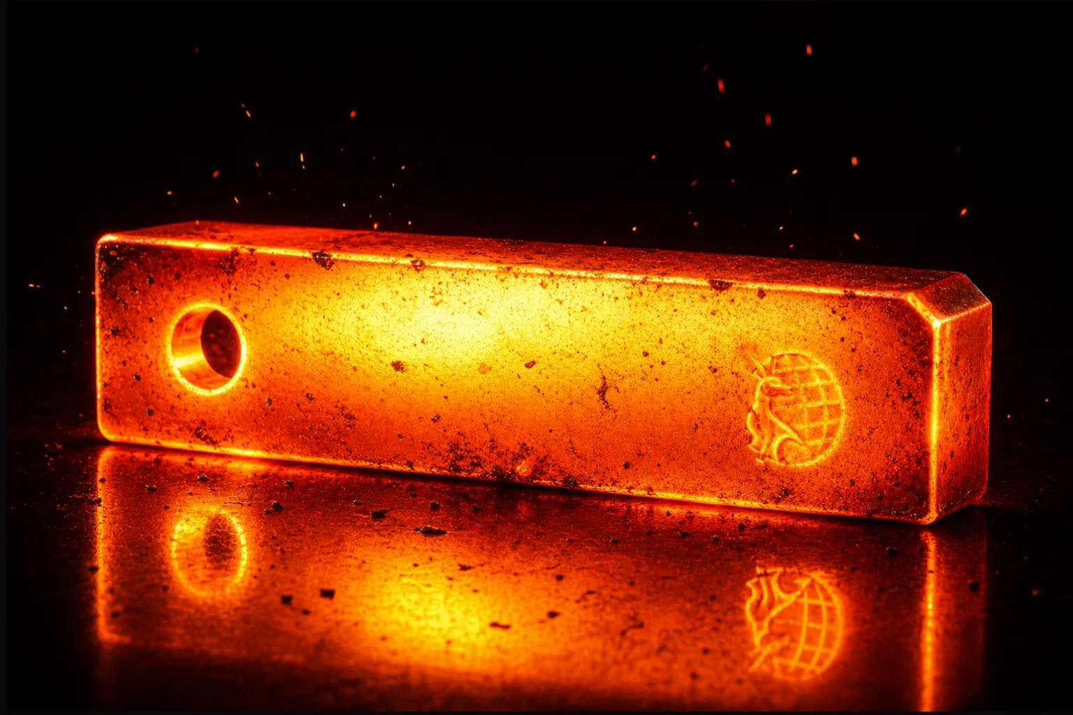 The part at forging heat, white-hot and deforming