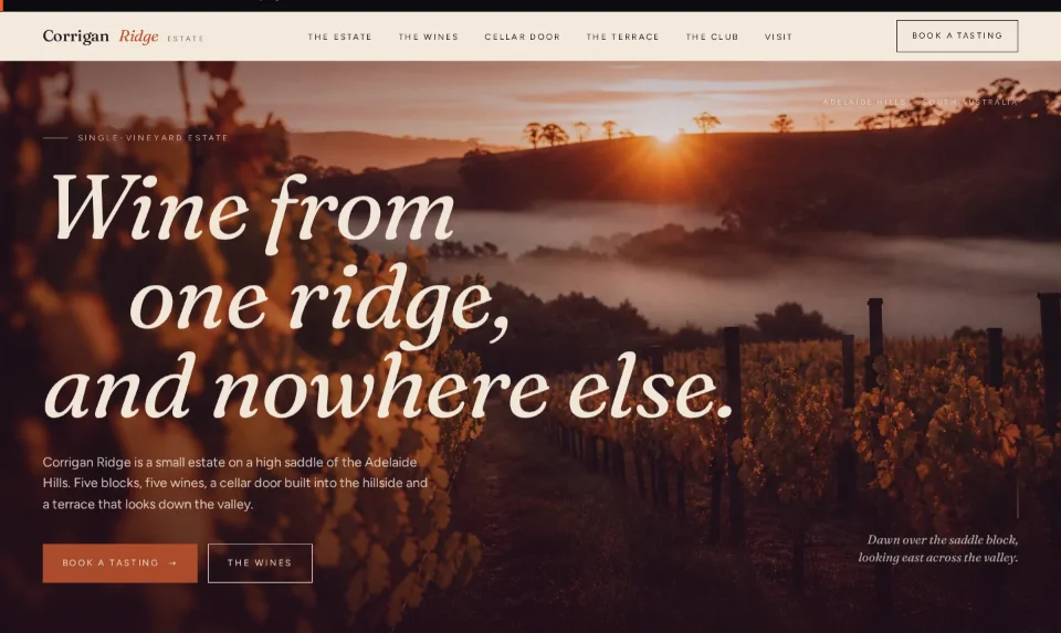 The Corrigan Ridge Estate specimen as first seen: a concept build for a fictional business, designed and coded by Ozwebnet