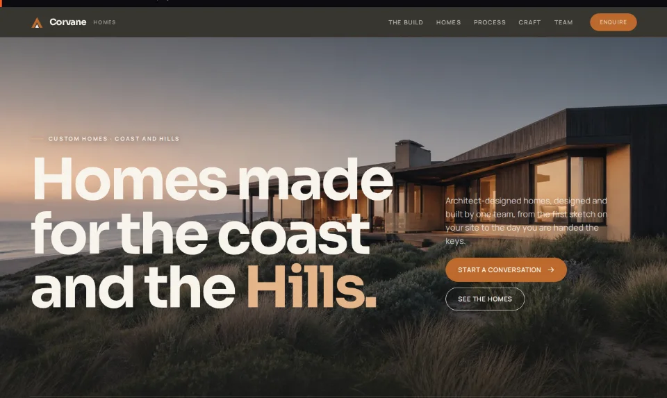 The Corvane Homes specimen as first seen: a concept build for a fictional business, designed and coded by Ozwebnet
