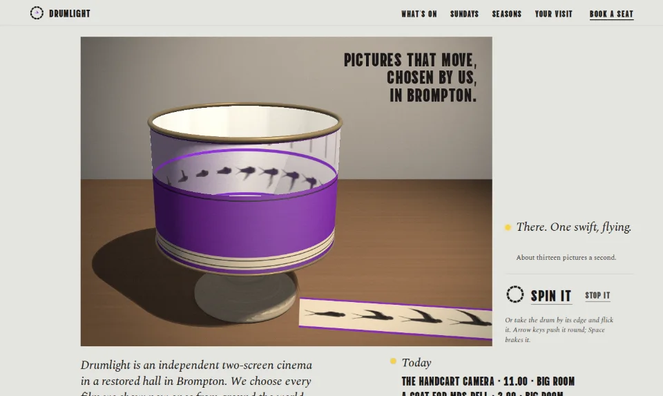 The front page: an orchid zoetrope on a sunlit foyer table inside a white screen, a small condensed title at its top right