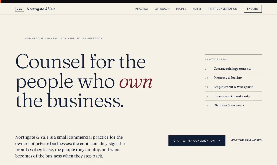The Northgate & Vale specimen as first seen: a concept build for a fictional business, designed and coded by Ozwebnet
