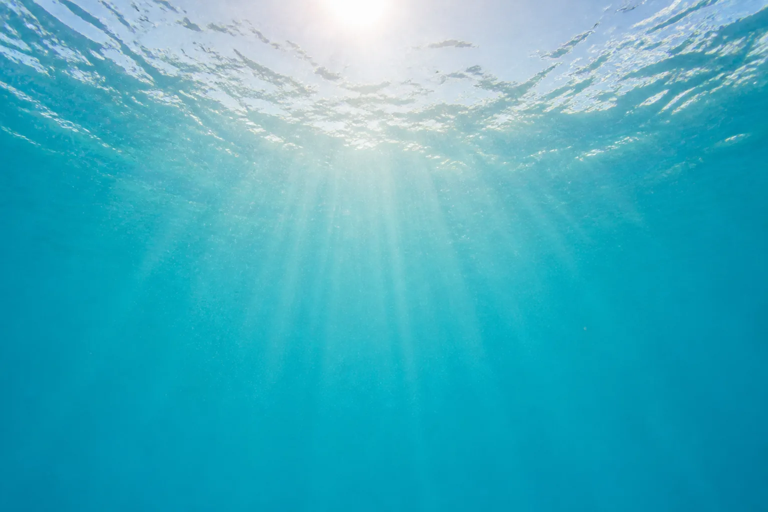 Sunlight falling through clear turquoise water from the surface above.